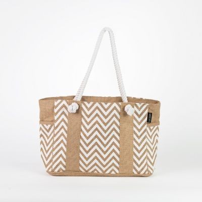 # AB 19 - TOSSA Fashion Jute Bag - Zig Zag print/white (25 Units Per Carton)