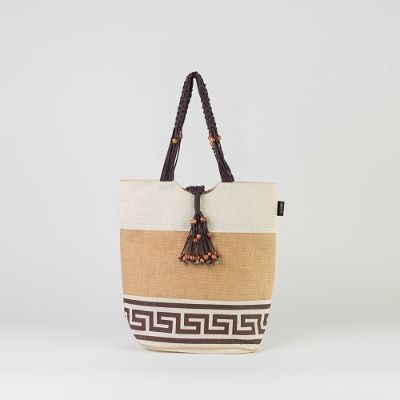 # AB 1 - TOSSA Fashion Jute Bag - Swastik print  Natural (500 gm. Per Unit)