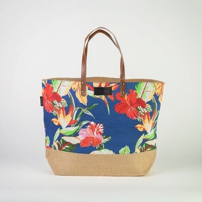 # RB 125 - TOSSA Fashion Cotton Bag - Tropical print/blue (25 Units Per Carton)