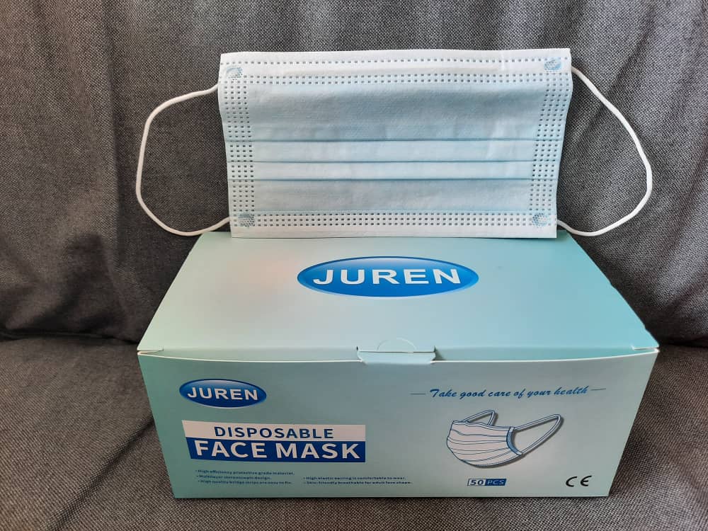 Juren 3Ply Disposable Face Masks 50pcs x 40boxes ctn (ear-loops)