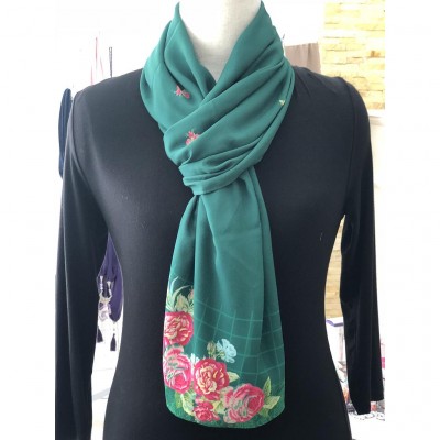 Crepe Shawl - Emerald Green Flora