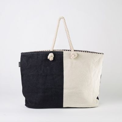 # RB 143 Black & Off white - TOSSA Fahion Jute Bag (10 Units Per Carton)