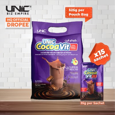 UNIC COCOA VIT DENGAN MULTIVITAMIN & ARABIC GUM POUCH BAG (35G X 15 SACHETS)