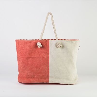 # RB 143 Coral & Off white - TOSSA Fahion Jute Bag (10 Units Per Carton)