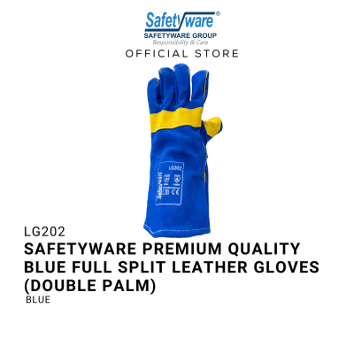 SAFETYWARE PREMIUM QUALITY BLUE FULL SPLIT LEATHER GLOVES (DOUBLE PALM) Sarung Tangan Kerja 1 pair