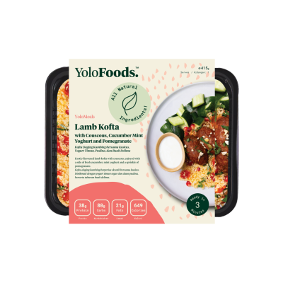 Lamb Kofta with Couscous, Cucumber Mint Yoghurt and Pomegranate - LARGE (415g)