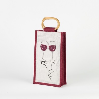 # WB 04 - TOSSA Jute Wine Bottle Bag   double maroon (150 gm. Per Unit)