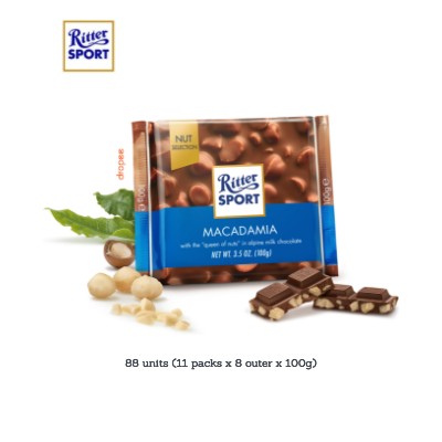 RITTER SPORT Macadamia 100g (88 Units Per Carton)