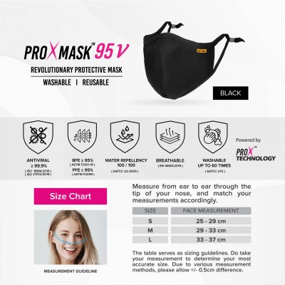 PROXMASK 95V Antiviral Reusable Face Mask - Solid Color - M Size