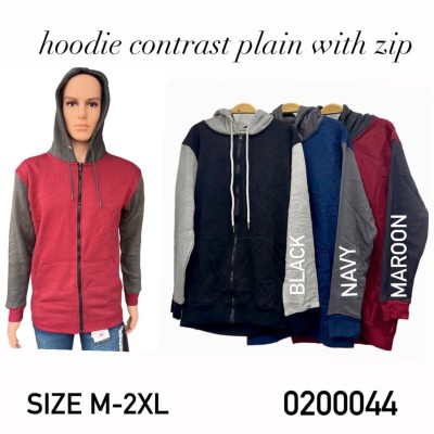 Wholesale Hoodie - Hoodie Contrast Plain with zip 0200044