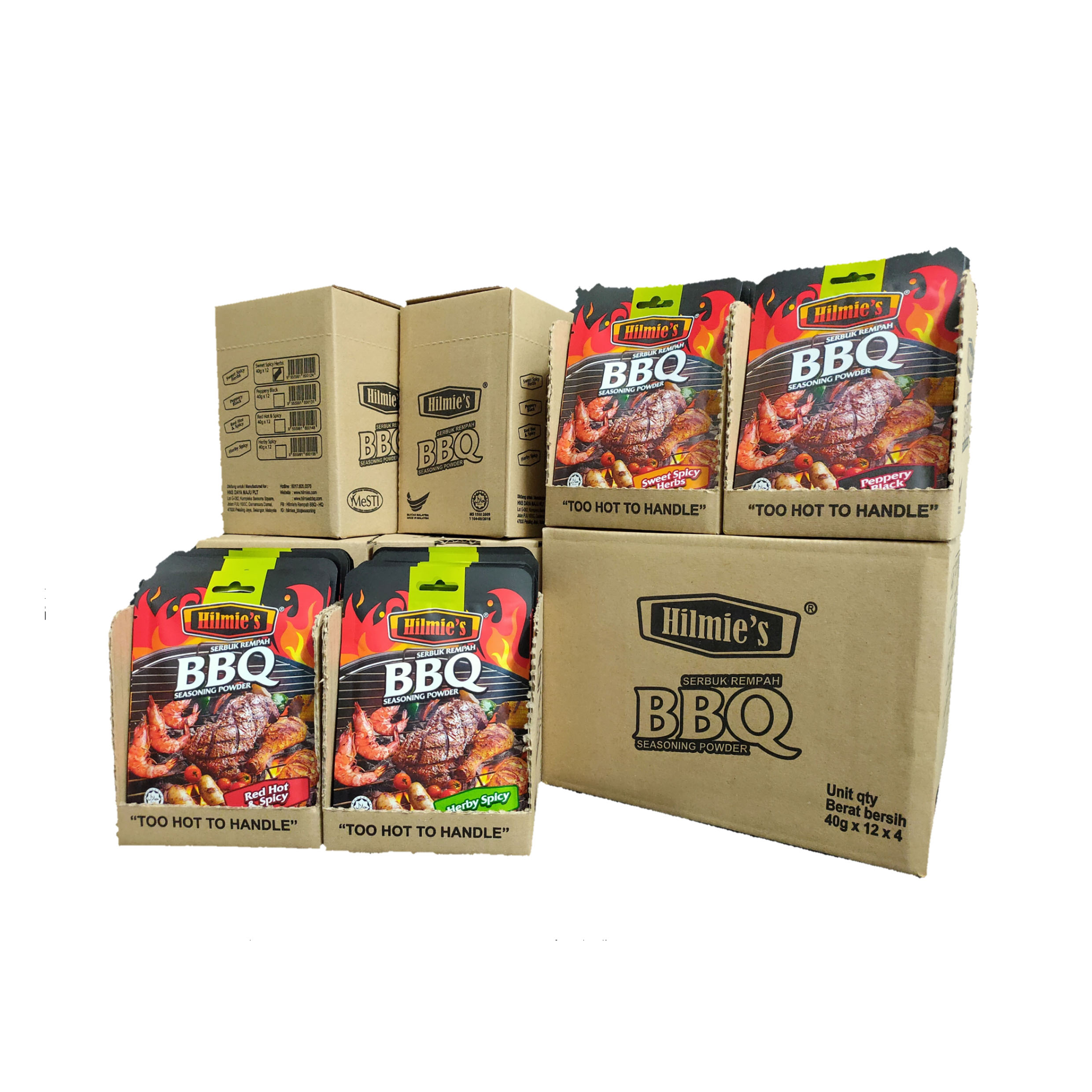 Serbuk Rempah bbq HILMIE'S Pek Kombo 4 in 1 -40G (48 Units Per Carton)(12 units of Each flavor)