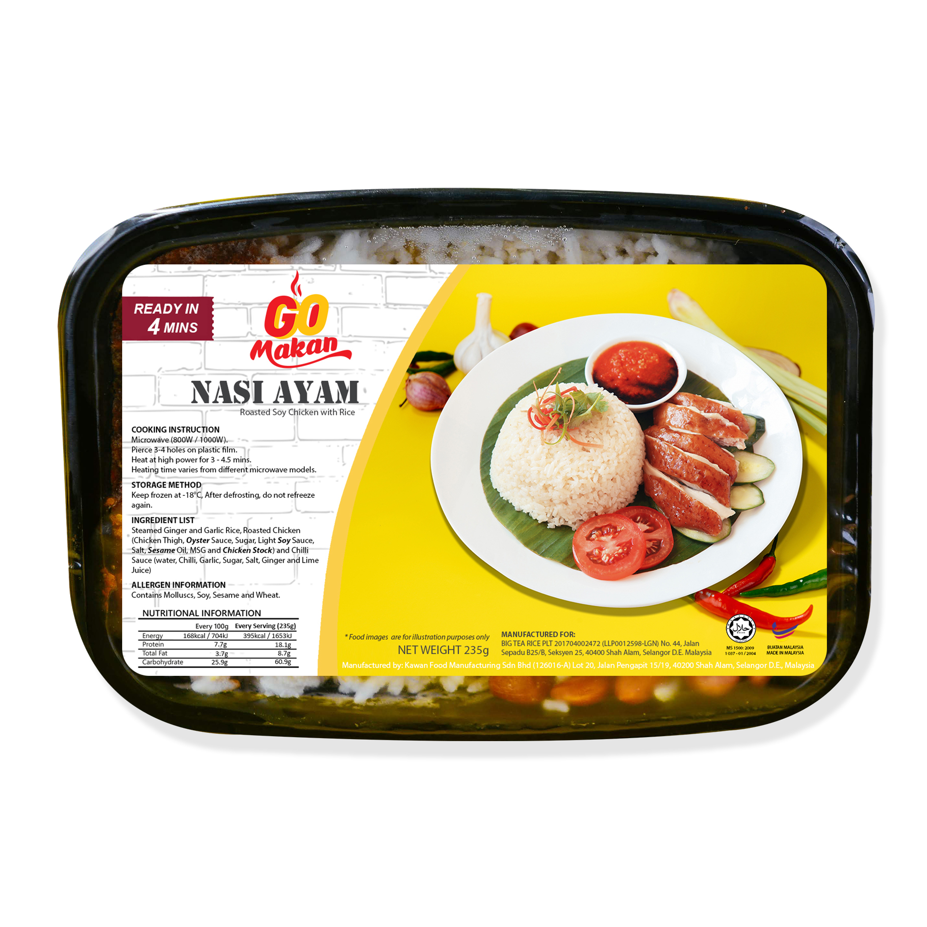 GoMakan Nasi Ayam 235g Ready To Eat Meal (1 Box) Halal