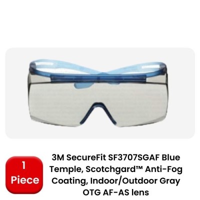 3M SECUREFIT SF3707ASGAF - BLUE TEMPLE, SCOTCHGARD ANTI FOG COATING, INDOOR or OUTDOOR Grey OTG AF-AS Lens