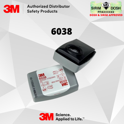 3M Hydrogen Fluoride Particulate Filters 6038, P3 R, with Nuisance Level Organic Vapor and Acid Gas Relief, Sirim and Dosh Approved. ( 40 packs per Carton)