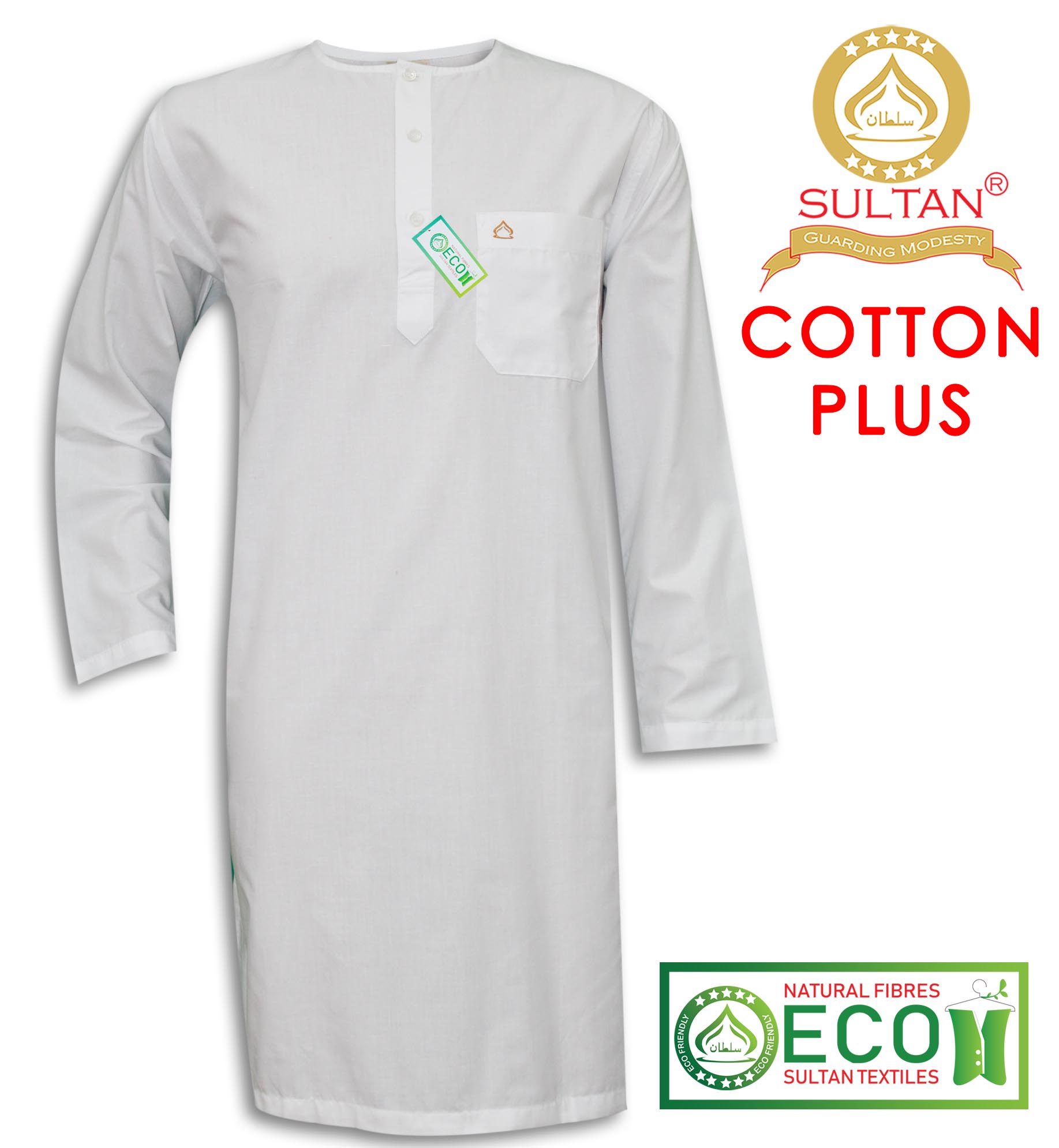 SULTAN LONG KURTA - COTTON PLUS - WHITE