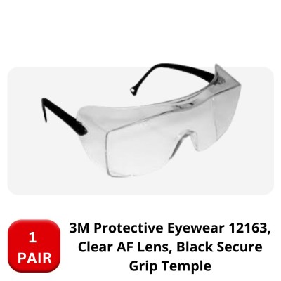 3M 12163 PROTECTIVE EYEWEAR - CLEAR AF LENS, BLACK SECURE GRIP TEMPLE