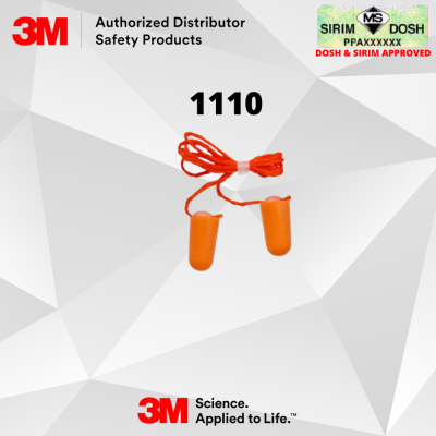 3M Earplugs 1110, 35 dB, Corded, CE, Sirim and Dosh Approved (100 pair per box)