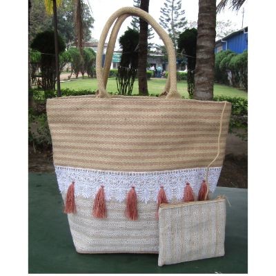 # AA 36 - TOSSA Fashion Jute Bag/ Natural & Tassels (450 gm. Per Unit)