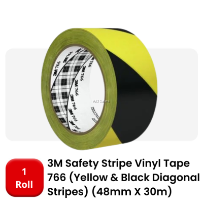 3M 766 SAFETY STRIPE VINYL TAPE - YELLOW & BLACK STRIPES (48MM X 30M)