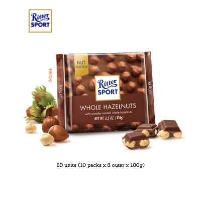 RITTER SPORT Whole Hazelnut 100g (10 Units Per Outer)