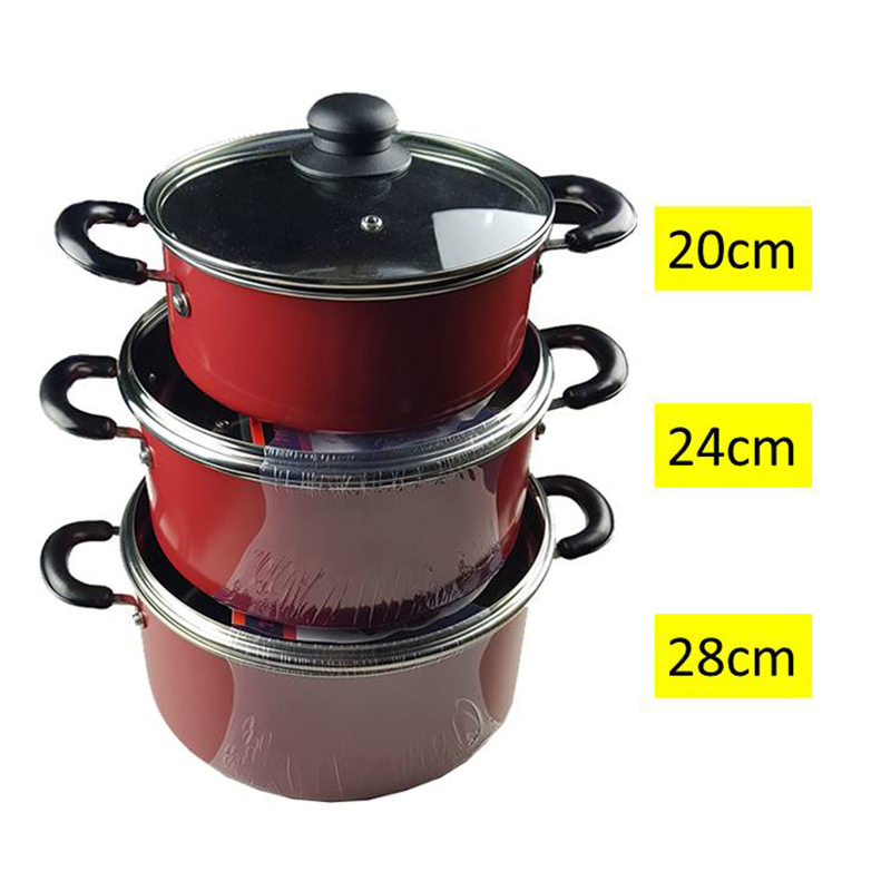 Eco-friendly Carbon Steel Nonstick Cookware  Nonstick Dutch Oven with tempered Glass lid (Red) -20cm