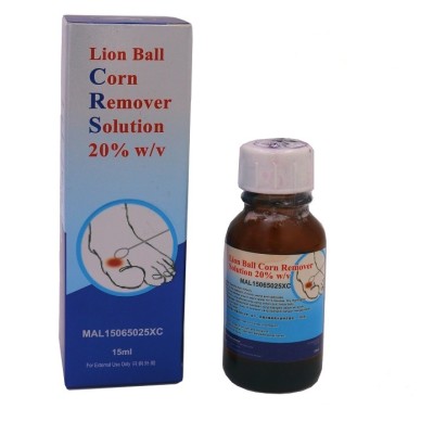 LION BALL CORN REMOVER SOLUTION 20% W V (WARTS, CORNS & CALLUSES) 15ML (12 BOTTLES)