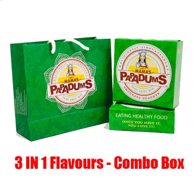 My Mama's Papadums 3 in 1 Combo - Plain, Chilli, Mini Bites -Keropok Papadom with exclusive paperbag