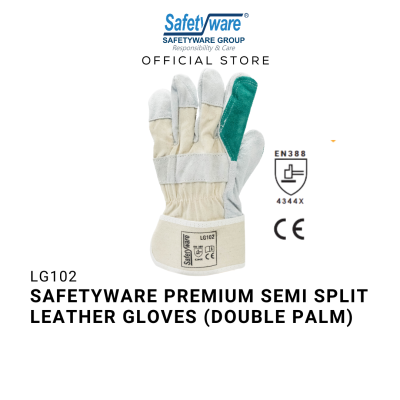 SAFETYWARE PREMIUM SEMI SPLIT LEATHER GLOVES (DOUBLE PALM) Sarung Tangan Kerja 12 pairs 1 dozen