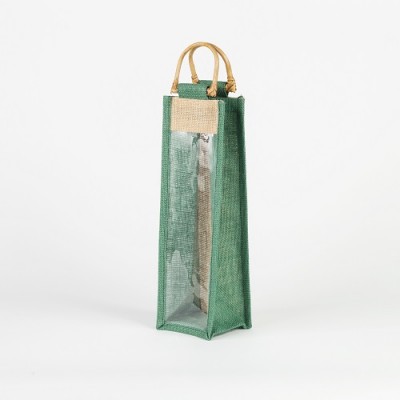 # WB 02 - TOSSA Jute Wine Bottle Bag/ green (10 Units Per Carton)