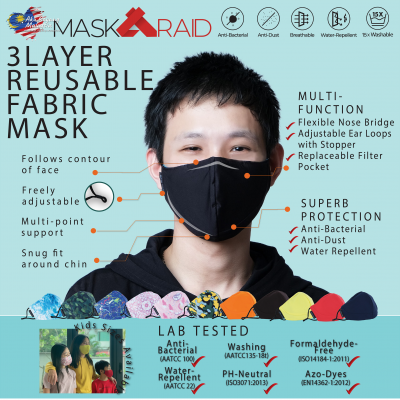 ESSENTIAL 3 PLY REUSABLE FABRIC MASK - JET BLACK (KIDS)