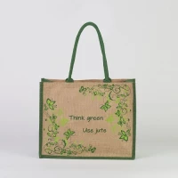 # AB 53 - TOSSA Jute Shopping Bag - floral print green (300 gm. Per Unit)