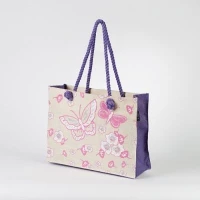 TOSSA Fashion Jute Bag  Model # AB 8, floral print, pink purple (25 Units Per Carton)