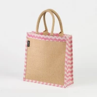 # AB 34 - TOSSA Jute Gift Bag Zig zag white pink print (50 Units Per Carton)