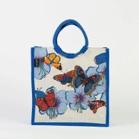 # AB 13 - TOSSA Fashion Jute Bag- butterfly print royal blue (300 gm. Per Unit)