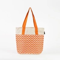 # AB 35 - TOSSA Fashion Jute Bag- Zig Zag print  orange&whiite (350 gm. Per Unit)