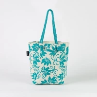 # AB 17 - TOSSA Fashion Jute Bag- floral print blue (320 gm. Per Unit)