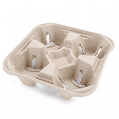 4 Cup Paper Moulded Pulp Cup Tray   Drink Tray   Disposable Cup Tray   Biodegradable Pulp Fiber Cup Tray