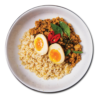 Basil Minced Chicken with Brown Rice and Soy Eggs - LARGE (430g)