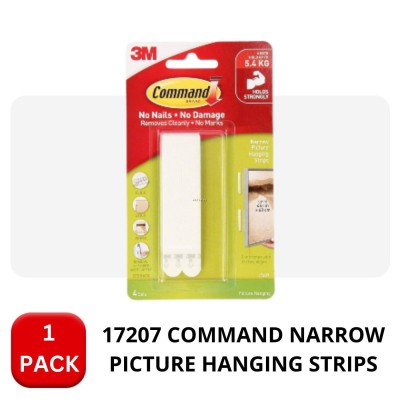 3M COMMAND 17207 NARROW PICTURE HANGING STRIPS (4 SETS per PACK)