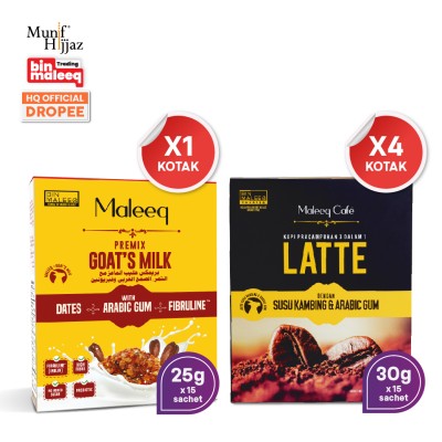 [Mix Combo 1] 1 Kotak Maleeq Susu Kambing Dan 4 Kotak Maleeq Caf LATTE Goat's Milk & Arabic Gum