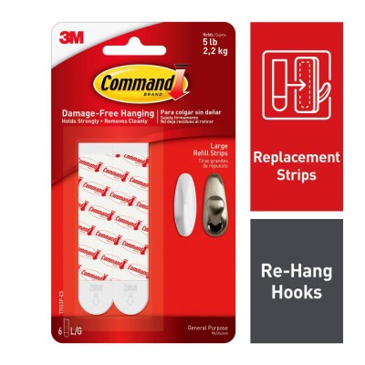 3M COMMAND 17023P WALL ADHESIVE REFILL STRIPS (LARGE)