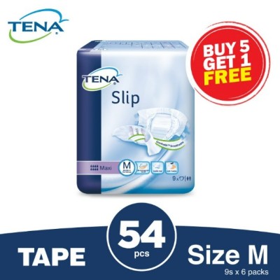 Buy 5packs Free 1pack (9pcs x 6 Packs = 54pcs) TENA Slip Maxi M 54pcs MAXI  SLIP SIZE (M) 9PCS PACK Maxi Adult Diapers MAXIMUM ABSORBENCY SERAPAN lampin dewasa