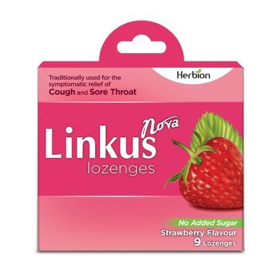 Herbion Linkus Sugar-Free Cough Lozenges Strawberry Flavour 9s (Tidak Mengandungi Gula)