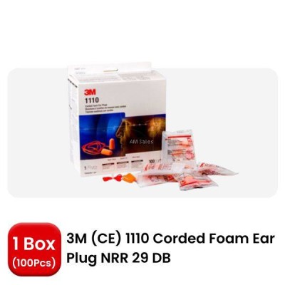 3M 1110 (CE) CORDED FOAM EAR PLUG - SNR 35DB (100 PAIRS per BOX)