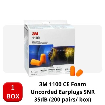 3M 1100 (CE) FOAM UNCORDED EAR PLUG - SNR 35DB (200 PAIRS per BOX)
