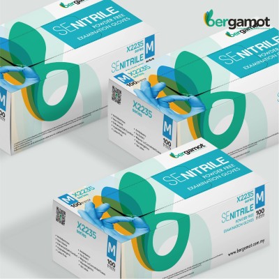 BERGAMOT SE NITRILE POWDER FREE EXAMINATION GLOVES 100'S SIZE L-BOX