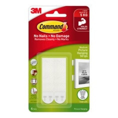 3M COMMAND 17201 PICTURE HANGING STRIPS - WHITE (MEDIUM) (4 SETS per PACK)