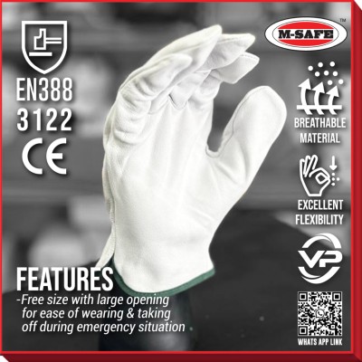 VPRO PPE GLOVE M-SAFE FULL GRAIN GOAT SOFT SKIN LEATHER GLOVES AGRON WHITE WELDING GLOVE FITTER RIGGER SARUNG TANGAN KULIT LEMBUT
