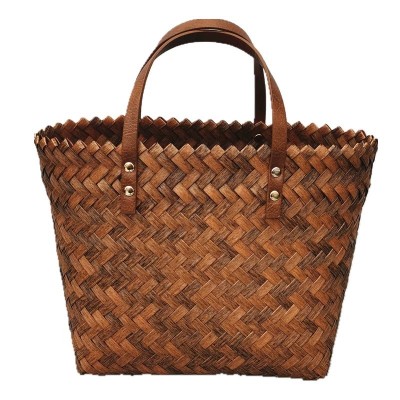 Handmade Woven Handbag for Women - Casual Straw Top Handle Bag, Beach Essential Beg Tangan Wanita