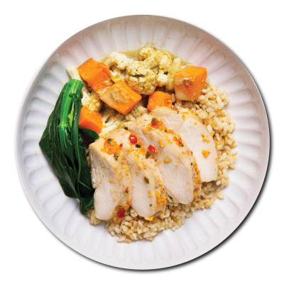 Coconut Curry Chicken with Brown Rice, Mixed Veggies - LARGE (480 g)